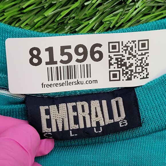 Vintage 90s Blank Stripes Shirt Womens Large 21x24 Green USA - Picture 8 of 12